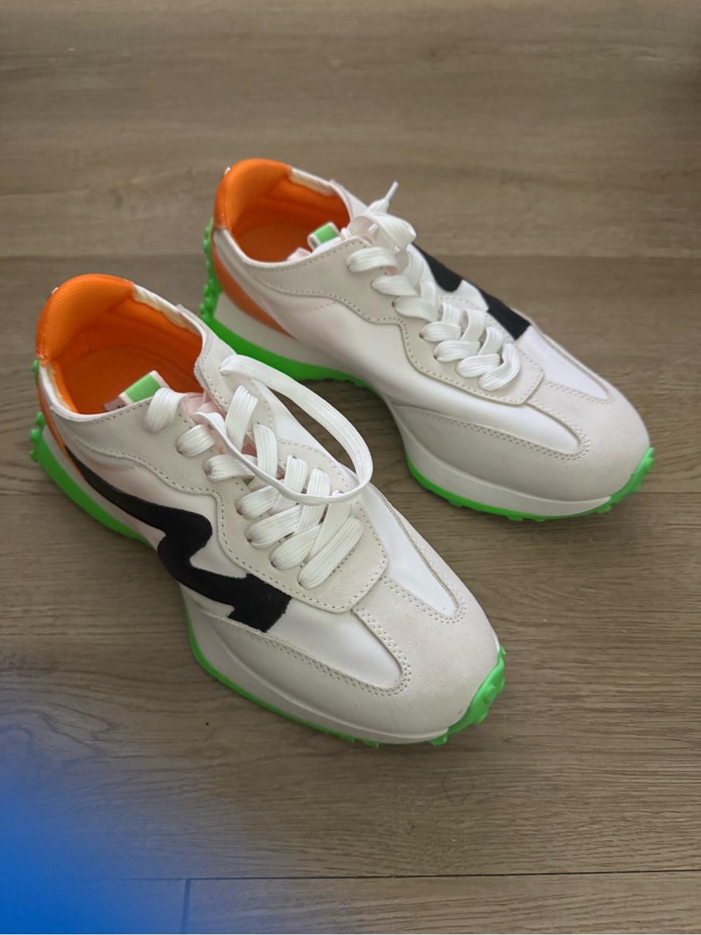 Steve Madden White Sneakers with Black, Orange & Neon Green Accents - Picture 3 of 4